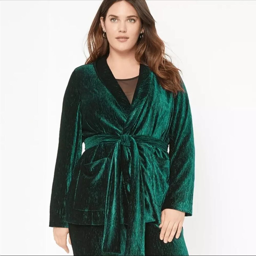 NWT Eloquii Velvet Robe Blazer‎ tied with belt size 18 dark emerald green